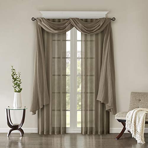 Madison Park Harper Sheer Bedroom, Modern Contemporary Window Curtain for Kitchen, Solid Fabric Panels, 42" x 95", Taupe, 2 Piece