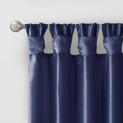Madison Park Emilia Faux Silk Single Curtain with Privacy Lining, DIY Twist Tab Top Window Drape for Living Room, Bedroom and Dorm, 50 x 108 in, Navy