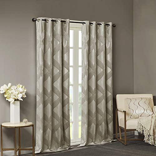 SUNSMART Bentley Total Blackout Curtains Window, Ogee Knitted Jacquard, Grommet Top Living Room Decor, Thermal Insulated Light Blocking Drape for Bedroom and Apartments, 50" x 108", Taupe