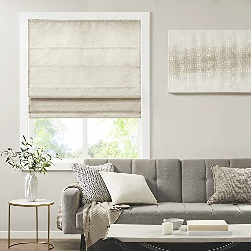 Madison Park Cordless Roman Shades-Fabric Privacy Panel Darkening Energy Efficient, Thermal Insulated Window Blind Treatment, for Bedroom, Living Room Decor, 31x64, Como, Ivory