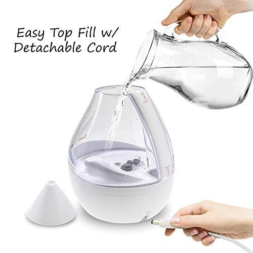 Crane 4-in-1 Drop Ultrasonic Cool Mist Humidifier, 1 Gallon, Top Fill Humidifier, 24 Hour Run Time, with Optional Sound Machine and Color Changing Nightlight, Clear/White