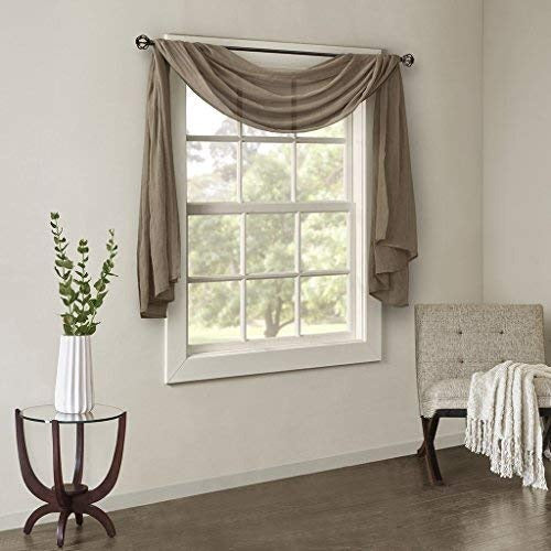 Madison Park Harper Sheer Bedroom, Modern Contemporary Window Curtain for Kitchen, Solid Fabric Panels, 42" x 144", Taupe