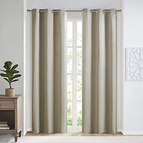 SUNSMART Modern Polyester Solid Thermal Panel Pair with Beige Finish