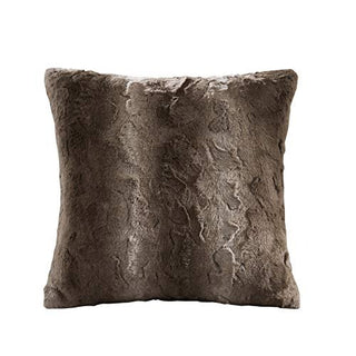 Zuri Faux Fur Animal Throw Pillow, Tan, 20x20