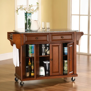 Full Size Kitchen Granite Top Cart in Cherry