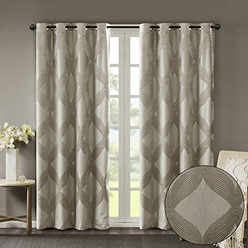 SUNSMART Bentley Total Blackout Curtains Window, Ogee Knitted Jacquard, Grommet Top Living Room Decor, Thermal Insulated Light Blocking Drape for Bedroom and Apartments, 50" x 84", Taupe