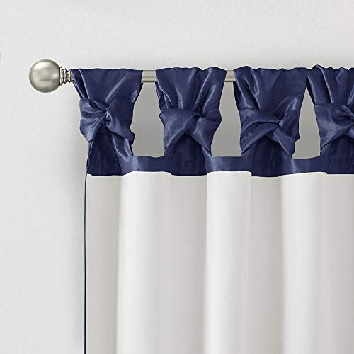 Madison Park Emilia Faux Silk Single Curtain with Privacy Lining, DIY Twist Tab Top Window Drape for Living Room, Bedroom and Dorm, 50 x 95 in, Navy