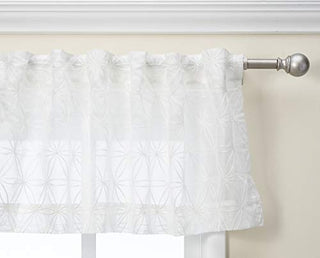 Madison Park Gemma Sheer Embroidered Floral Valance, White, 50 x 18 in