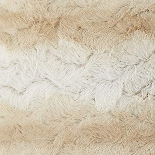 Madison Park Zuri Faux Fur Ombre Stripe Ultra Soft Luxury Decorative Throw Pillows For Couch Bed With Insert, 20x20, Sand