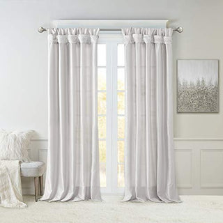 Madison Park Emilia Faux Silk Privacy Curtain Panel, Twist Tab, Silver, 50 x 120 in