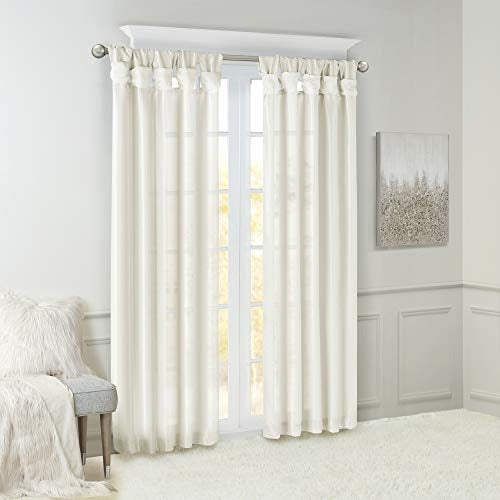 Madison Park Emilia Faux Silk Single Curtain with Privacy Lining, DIY Twist Tab Top, Window Drape for Living Room, Bedroom and Dorm, 50 x 95 in, White