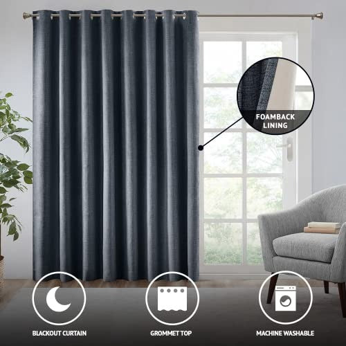 SUNSMART Maya Blackout Curtain Patio Single Window, Textured Heatherd Print, Grommet Top Living Room Décor Thermal Insulated Light Blocking Drape for Bedroom and Apartments, 100x84, Navy