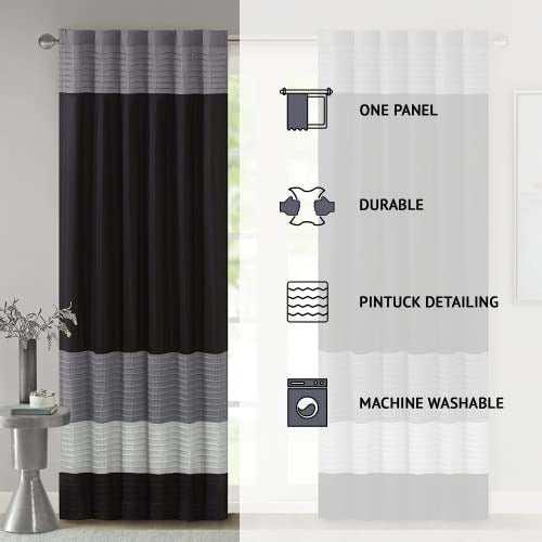 Madison Park Amherst Single Panel Faux Silk Rod Pocket Curtain With Privacy Lining for Living Room, Window Drape for Bedroom and Dorm, 50x84, Black