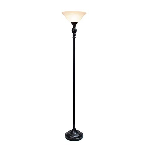Home Outfitters Classic 1 Light Torchiere Floor Lamp with Marbleized Glass Shade, Restoration Bronze and White