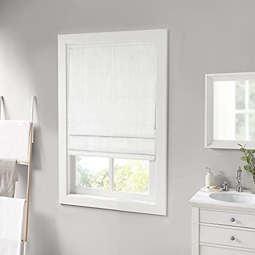 Madison Park Galen Cordless Roman Shades - Fabric Privacy Panel Darkening, Energy Efficient, Thermal Insulated Window Blind Treatment, for Bedroom, Living Room Decor, 35" x 64", White
