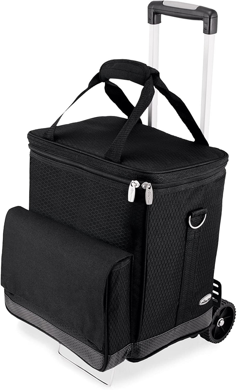 LEGACY - a Picnic Time Brand Cellar Insulated Six Bottle Wine Tote with Trolley Black ,18 x 12 x 10