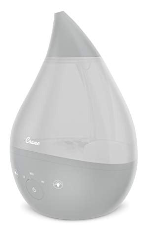 Crane 4-in-1 Drop Ultrasonic Cool Mist Humidifier, 1 Gallon, Top Fill Humidifier, 24 Hour Run Time, with Optional Sound Machine and Color Changing Nightlight, Grey