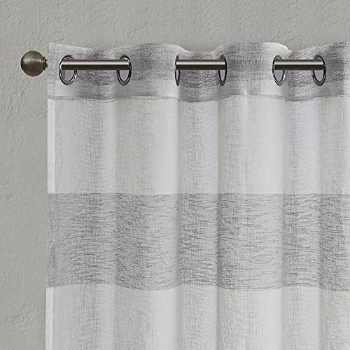 White Grey Grommet Curtain for Living Room , Mason Striped Single Window Curtain for Bedroom Family Room, Polyester Semi-Opaque Living Room Curtain , 50X84