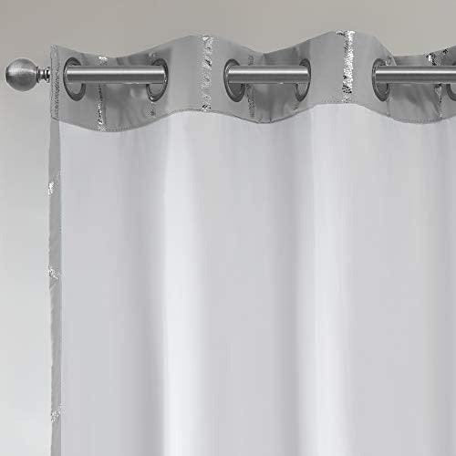 Intelligent Design Raina Total Blackout Metallic Print Grommet Top Single Window Curtain Panel Thermal Insulated Light Blocking Drape for Bedroom Living Room and Dorm 1 Piece, 50x84, Grey/Silver