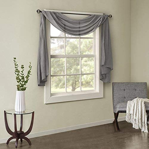 Madison Park Harper Sheer Bedroom, Modern Contemporary Window Curtain for Kitchen, Solid Fabric Panels, 42" x 144", Grey