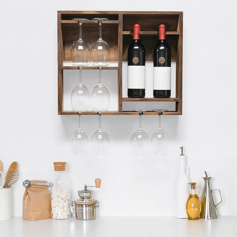 HomePlace Wall Mounted Wood Wine Rack Shelf with Glass Holder, Restored Wood