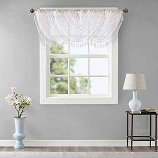 Madison Park Irina Diamond Sheer Waterfall Valance, White, 38 x 46 in