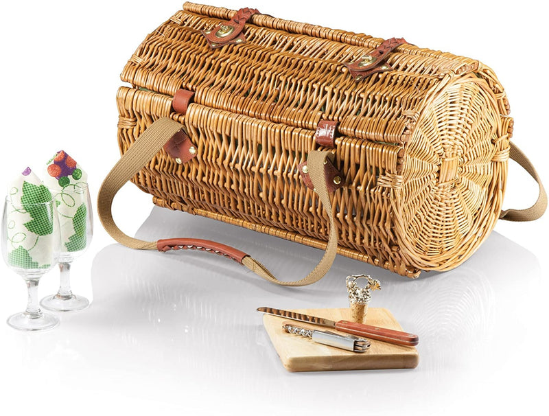 Picnic Time Verona Insulated Wine Basket with Wine/Cheese Service for Two, Pine Green 18 x 12 x 10