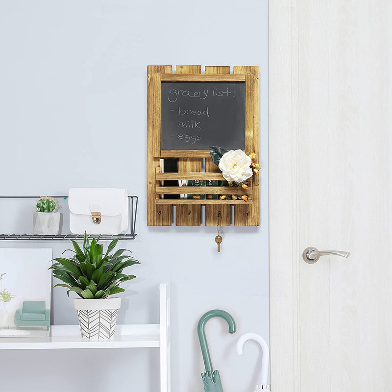 Elegant Designs Chalkboard Sign with Key Holder Hooks and Mail Storage