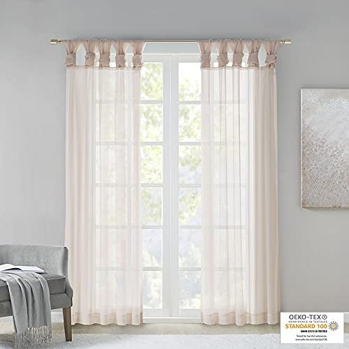 Madison Park DIY Twisted Tab Sheer Window Curtain Panel Pair - Voile Privacy Drape for Bedroom, Livingroom, 50 in x 63 in, Blush 2 Piece
