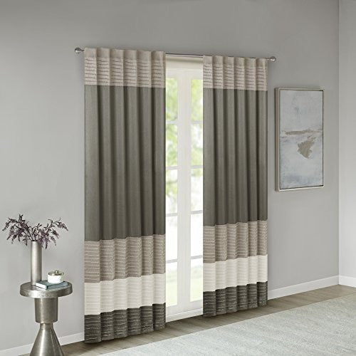 Madison Park Amherst Single Panel Faux Silk Rod Pocket Curtain With Privacy Lining for Living Room, Window Drape for Bedroom and Dorm, 50x84, Natural
