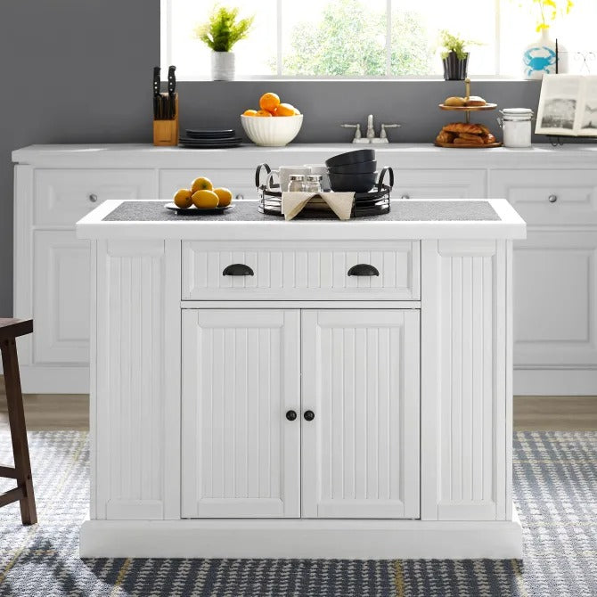 Crosley Furniture Seaside Kitchen Island in Distressed White and Gray Color