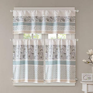 Madison Park Dawn Cotton Floral Pieced Valance, Teal, 50 x 18 in