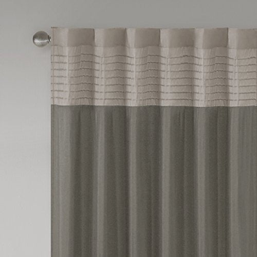 Madison Park Amherst Single Panel Faux Silk Rod Pocket Curtain With Privacy Lining for Living Room, Window Drape for Bedroom and Dorm, 50x84, Natural