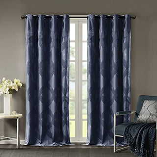 SunSmart Bentley Jacquard Total Blackout Curtain Panel, Grommet Top, Navy