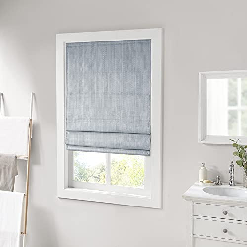 Madison Park Galen Cordless Roman Shades - Fabric Privacy Panel Darkening, Energy Efficient, Thermal Insulated Window Blind Treatment, for Bedroom, Living Room Decor, 35" x 64", Blue