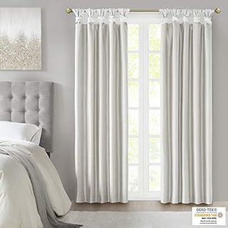Madison Park Emilia Faux Silk Privacy Curtain Panel, Twist Tab, White, 50 x 84 in