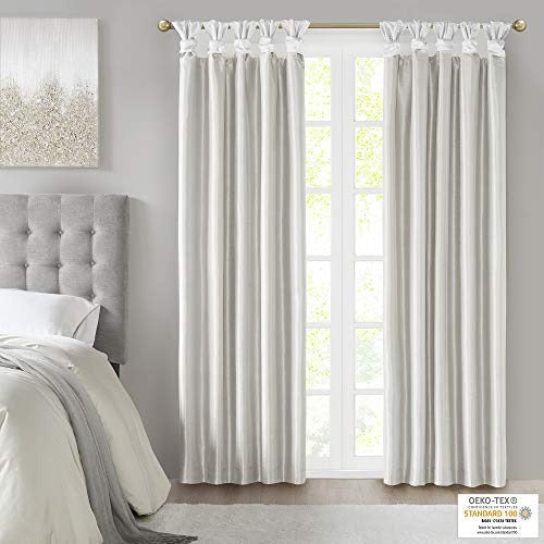 Madison Park Emilia Faux Silk Single Curtain with Privacy Lining, DIY Twist Tab Top, Window Drape for Living Room, Bedroom and Dorm, 50x84, White