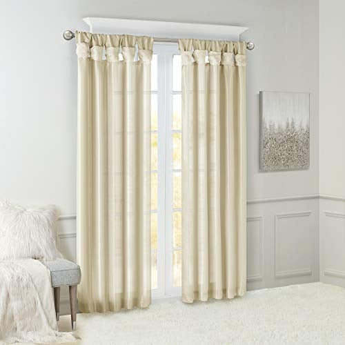 Madison Park Emilia Faux Silk Single Curtain with Privacy Lining, DIY Twist Tab Top, Window Drape for Living Room, Bedroom and Dorm, 50 x 95 in, Champagne