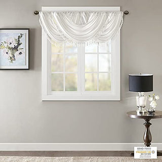 Madison Park Elena Faux Silk Waterfall Embellished Valance, White, 38 x 46 in