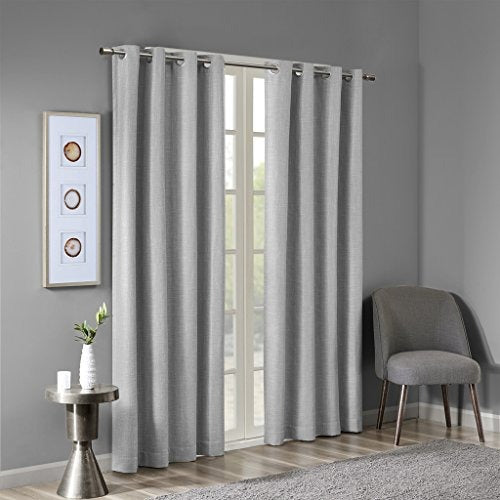 SunSmart Maya Blackout Single Curtain Patio Window, Textured Heatherd Print, Grommet Top Living Room Decor Thermal Insulated Light Blocking Drape for Bedroom and Apartments, 50x54", Grey