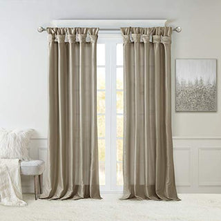 Madison Park Emilia Faux Silk Privacy Curtain Panel, Twist Tab, Pewter Brown, 50 x 120 in