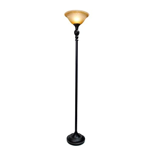 Home Outfitters Classic 1 Light Torchiere Floor Lamp with Marbleized Glass Shade, Restoration Bronze