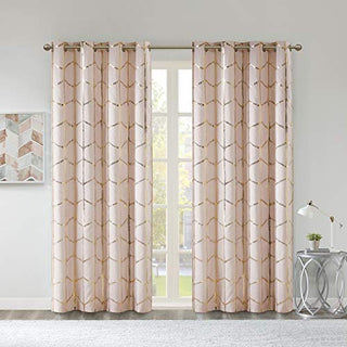 Intelligent Design Raina Total Blackout Curtain Panel, Grommet Top, Blush/Gold, 50 x 84 in