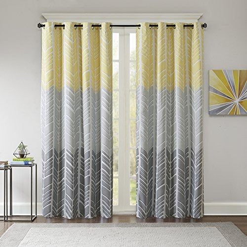 Intelligent Design Adel Blackout Curtain for Bedroom, Casual Single Window Panel for Livingroom , Family , Geometric Grommet Room Darkening Black Out Curtain, Single Panel Only, 50x84, Yellow