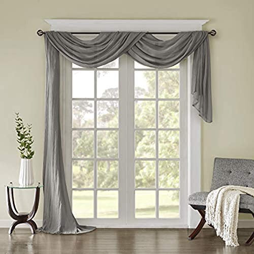 Madison Park Harper Sheer Bedroom, Modern Contemporary Window Curtain for Kitchen, Solid Fabric Panels, 42" x 216", Grey