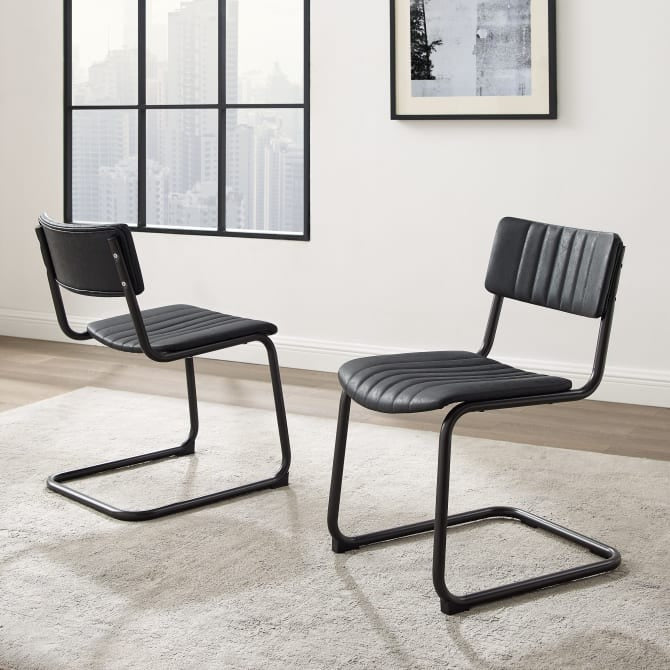 Crosley Furniture Conrad 2Pc Cantilever Dining Chair Set in Distressed Black