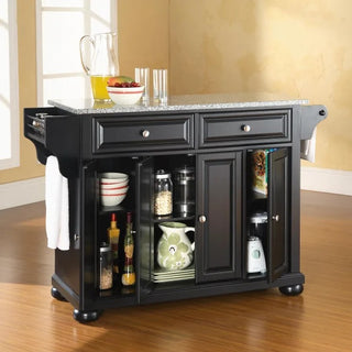 Alexandria Full Size Kitchen Island with Stainless Steel Top, Black | SKU KF30003ABK
