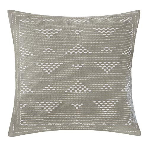 INK+IVY Cario Embroidered Cotton Modern Throw Pillow, Casual Geometric Square Fashion Decorative Pillow, 18X18, Taupe