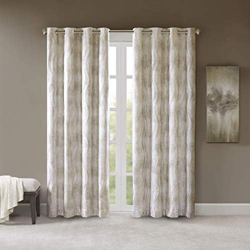 SUNSMART Victorio Printed Jacquard Grommet Top Total Blackout Curtain Ivory 50x108