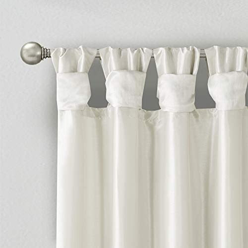 Madison Park Emilia Faux Silk Single Curtain with Privacy Lining, DIY Twist Tab Top Window Drape for Living Room, Bedroom and Dorm, 50 x 120 in, White
